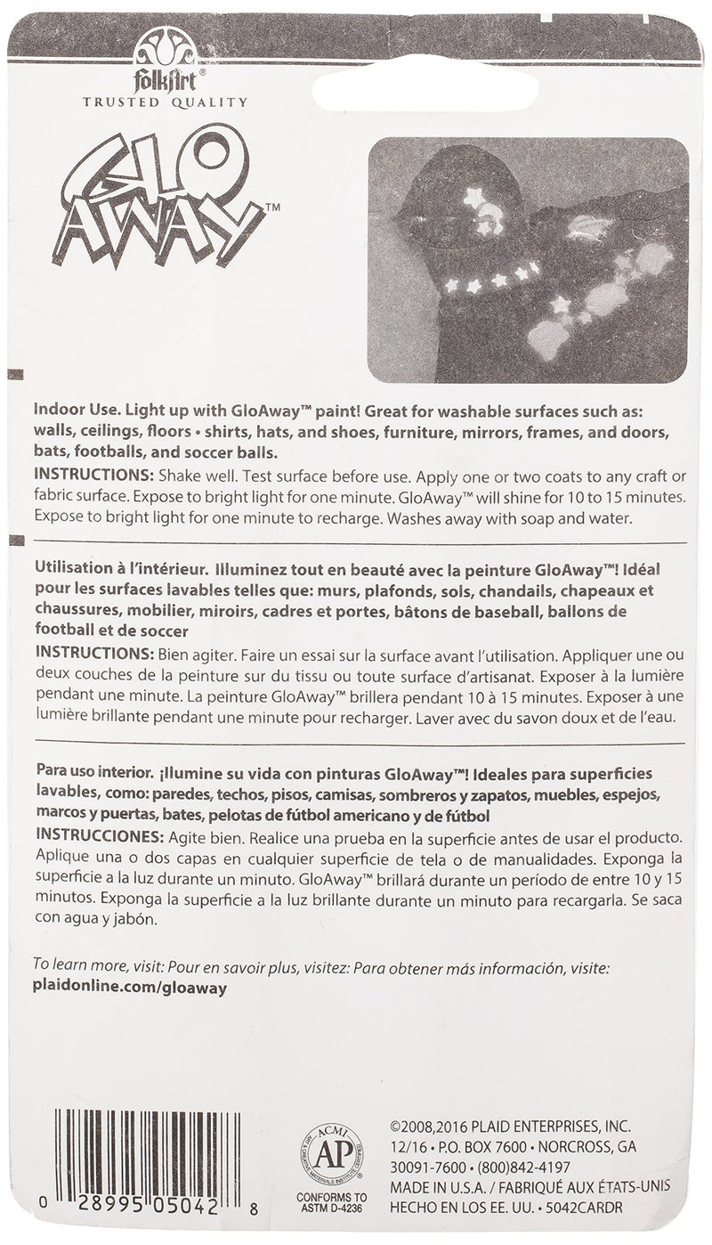 Plaid Glo-Away Washable Acrylic Paint (4-Ounce), 5042 Glow-in-the-Dark White - Image 2